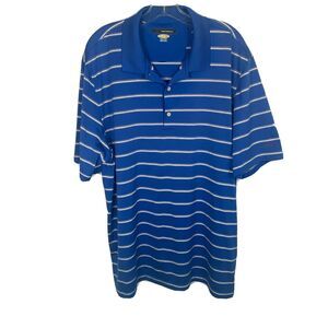 Greg Norman Men's Polo Shirt Size 2XL Play Dry Blue/White Strip Golf
